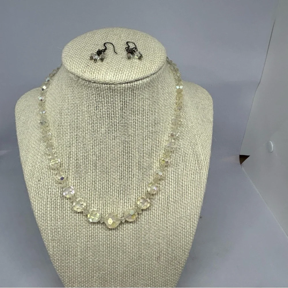 Vintage Clear Gemstones Necklace with Dainty Earrings Victorian Classic